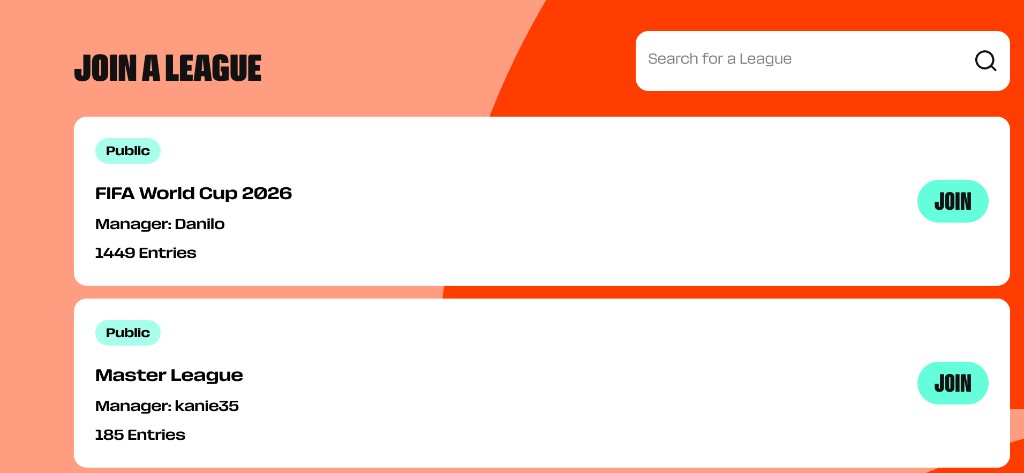 Экран вступления в лигу