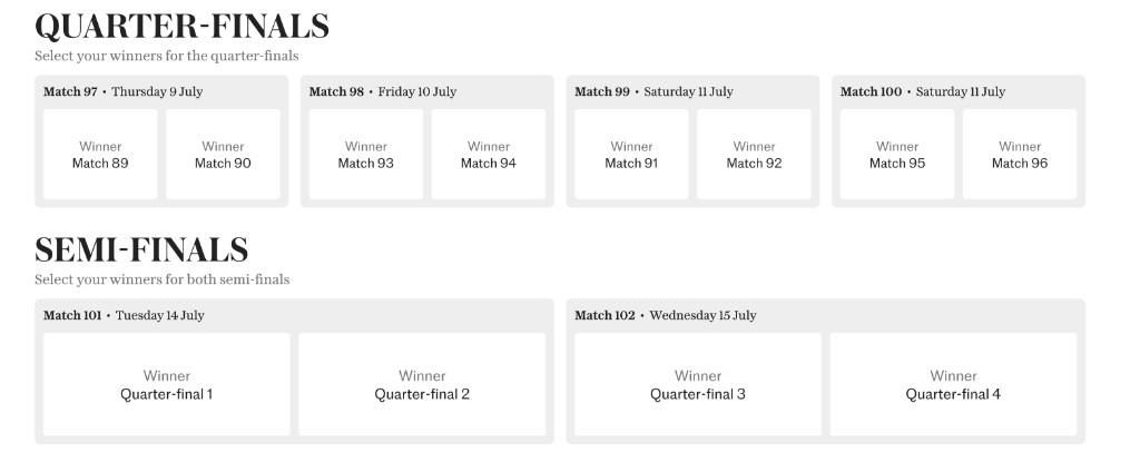 Экран четвертьфиналов и полуфиналов